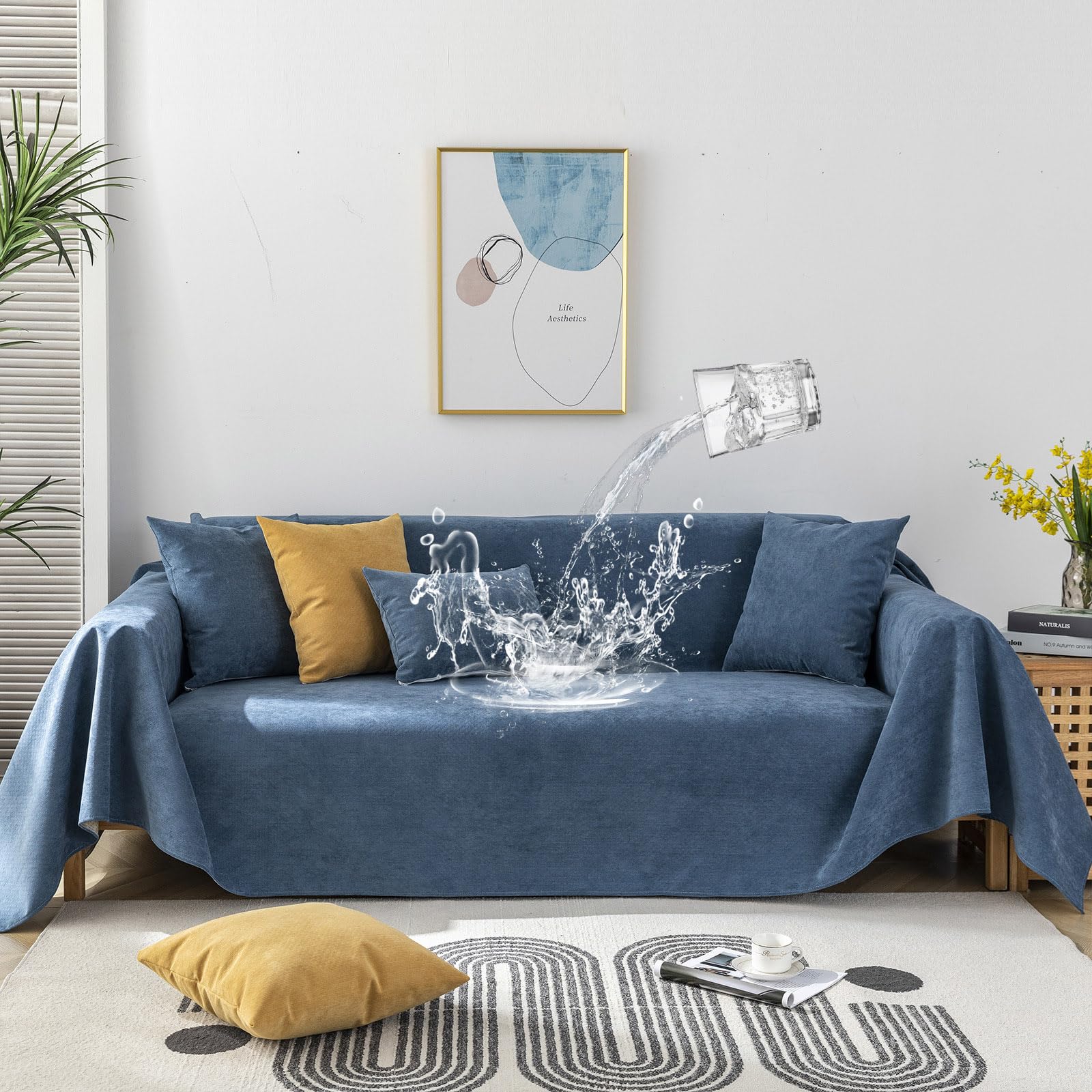 Photo 1 of STACYPIK Thick Blue Waterproof Non Slip Couch Covers, Anti-Scratch Sofa Cover for Dogs Washable, 4-Layer Leakproof Pet Couch Protector for 3 Cushion Couch Sectional Slipcover for Living Room-71X134IN