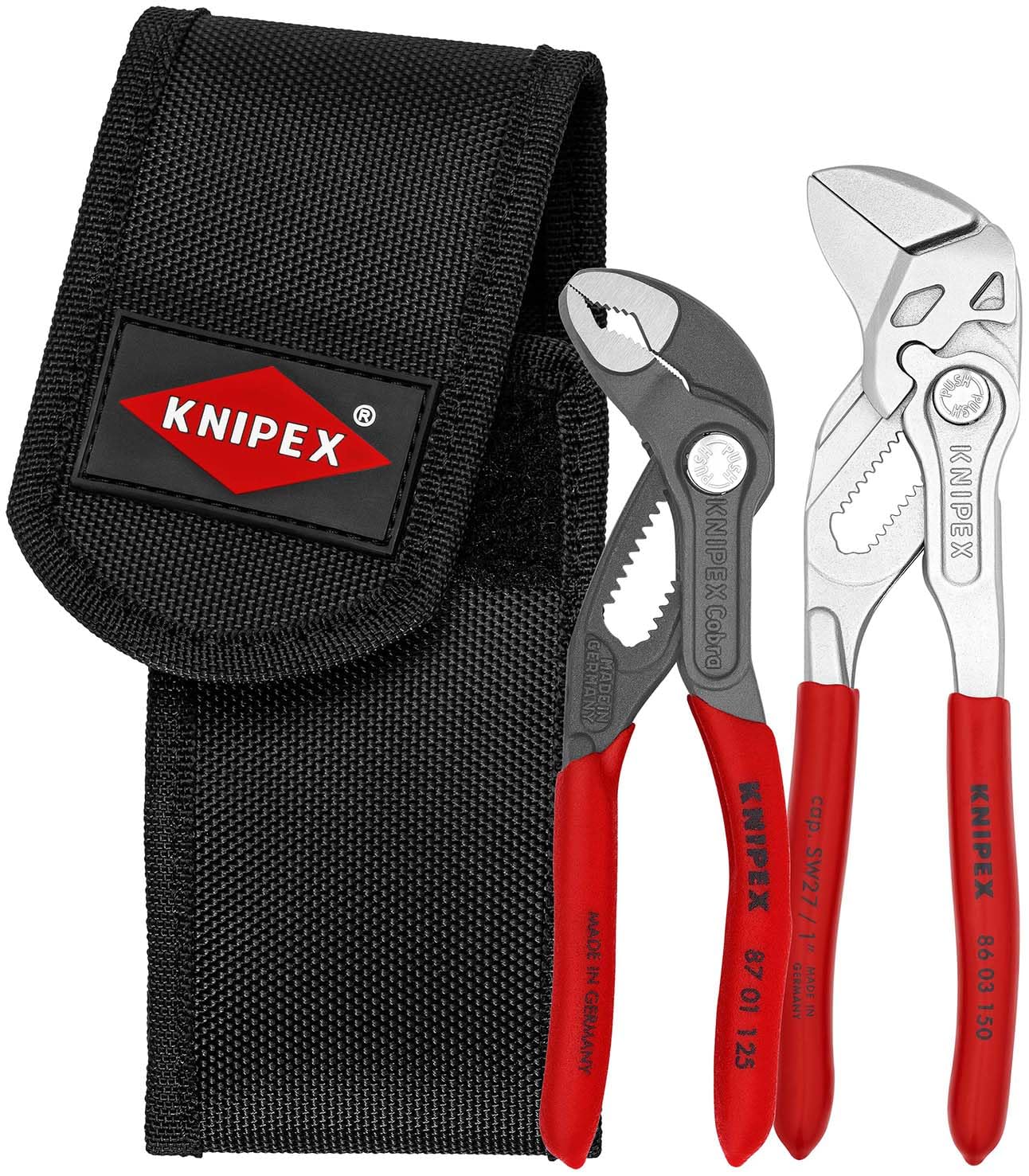 KNIPEX Mini-Zangenset, 2-teilig, Werkzeugtasche, Gürtelclip, 00 20 72 V01 | Mit Cobra XS und Zangenschlüssel XS, EDC