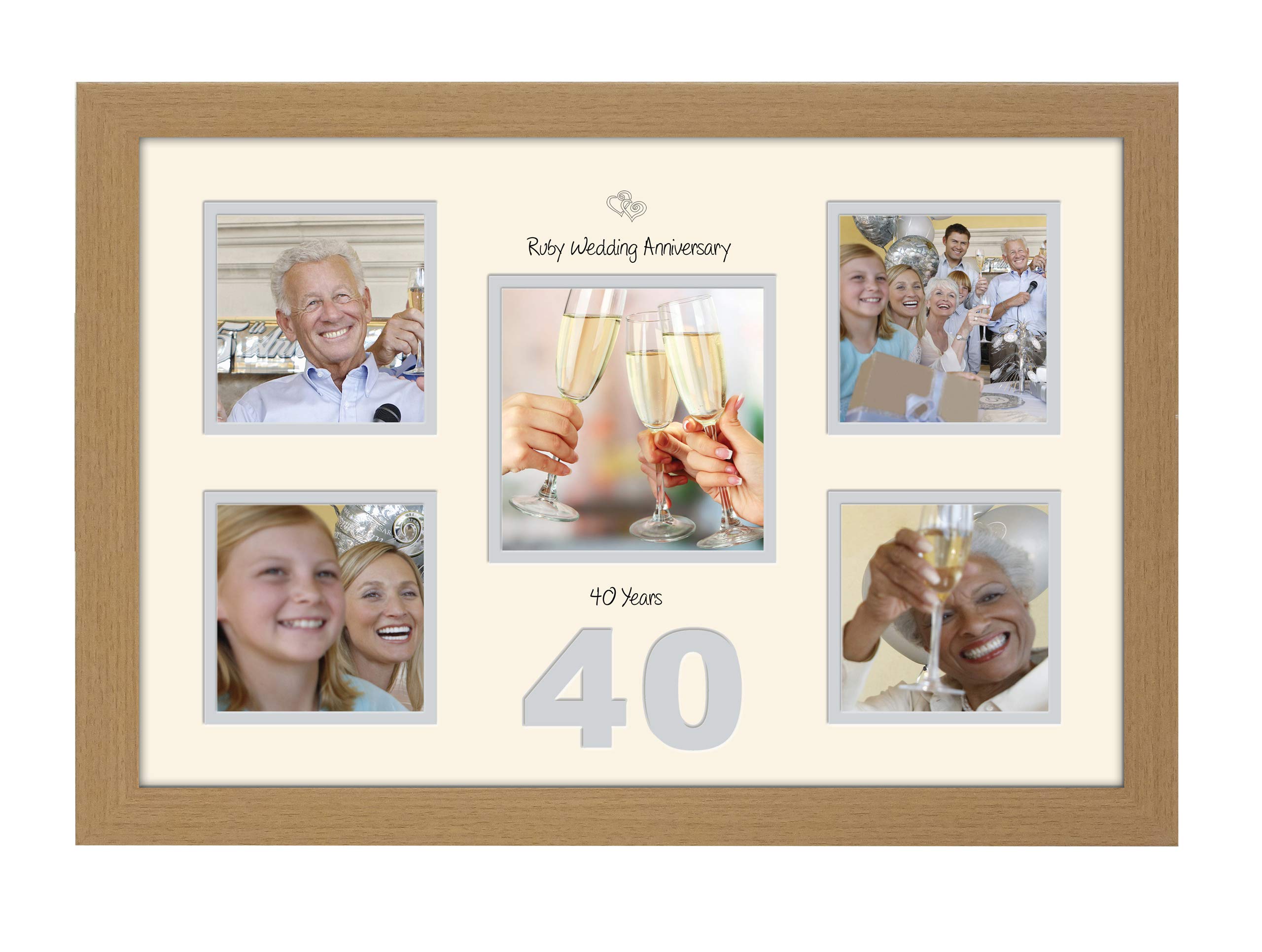Photos In A Word Oak Finish Frame Cream Mount Grey Inside 40Th Anniversary Photo Frame Ruby Wedding 4X4 X4 And 5X5 976D (Oak Finish Frame Cream Mount Grey Inside)