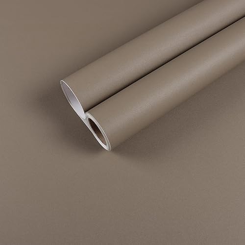 17.7"x100" Thickened Tan Brown Peel and Stick Wallpaper Matte Textured Brown Contact Paper Waterproof Self Adhesive Solid Brown Wall Paper Removable