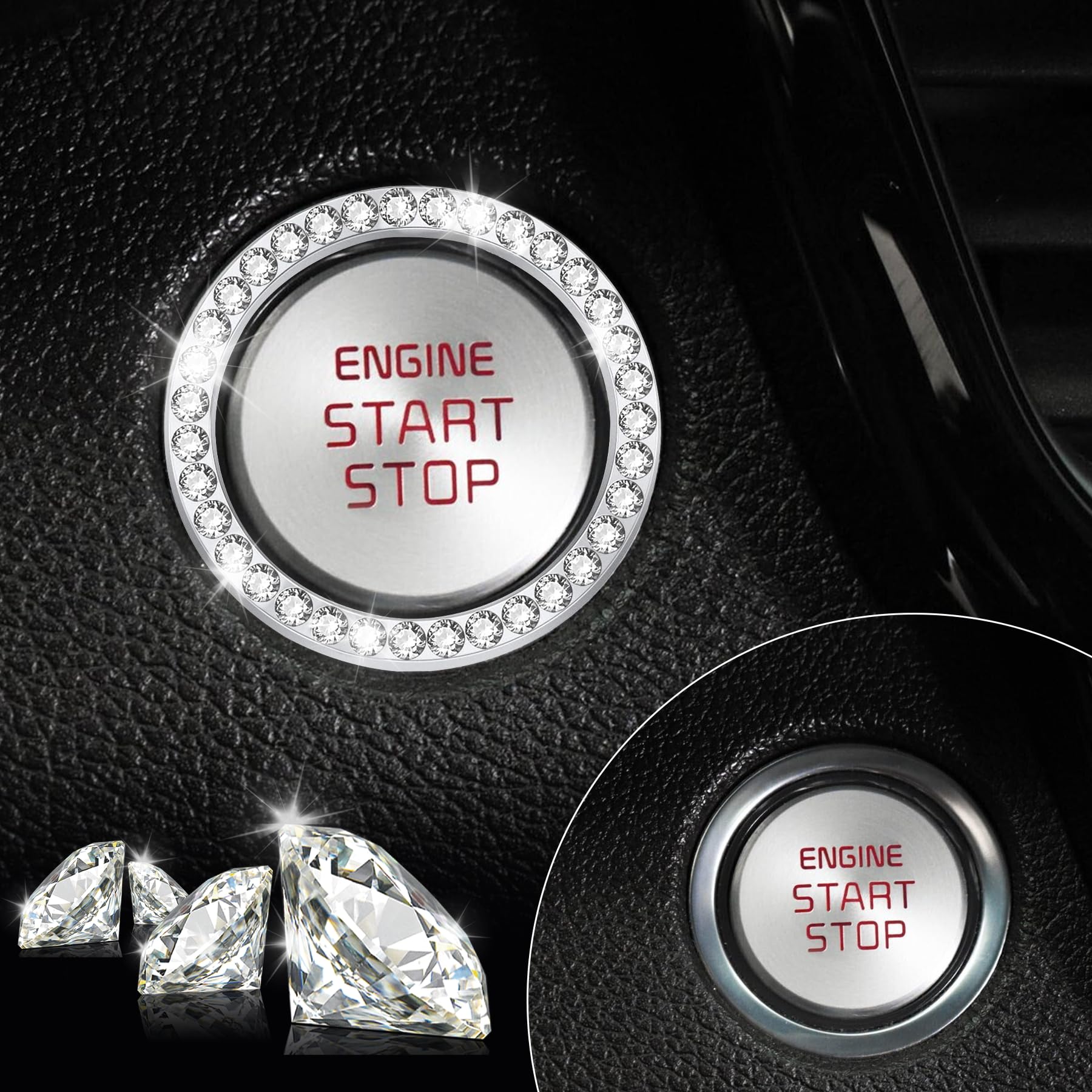 LivTee 2 Anillos De Decoración De Parada De Motor De Automóvil Con Diamantes De Imitación De
