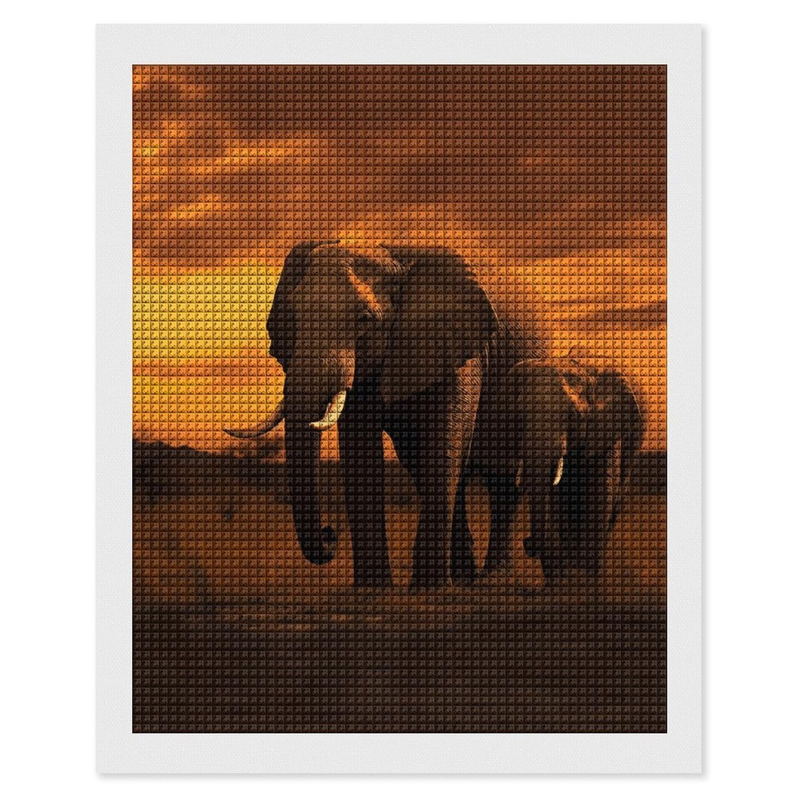 Sunset Parent-Child Elephant Diamond Art Kits for Adults, DIY 5D Diamonds Painting Kits for Beginner, Round Full Drill Diamond Dots Painting, 16"x20" Diamonds Pictures Gem Art and Crafts Wall Decor