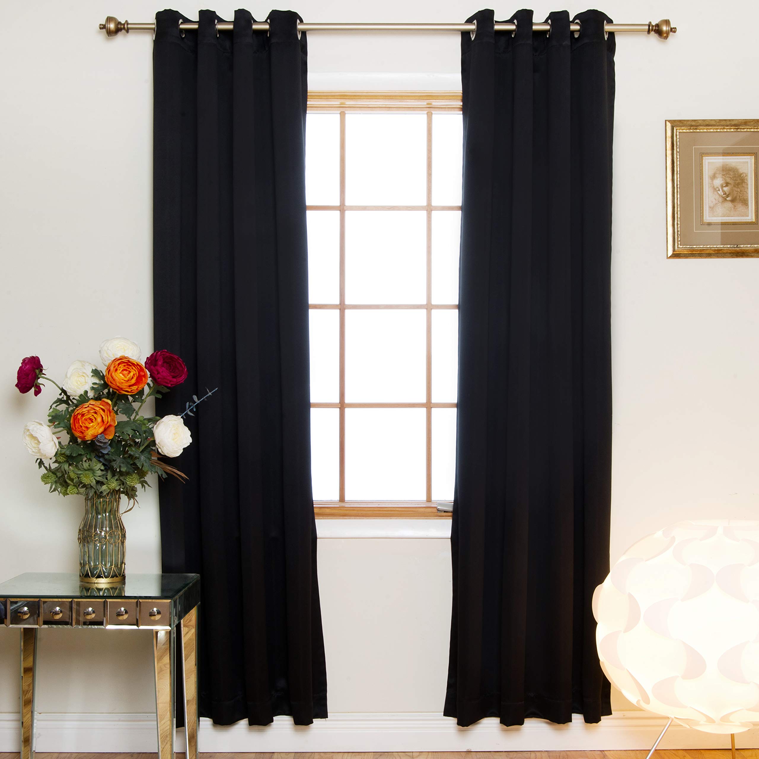 Black Nickel Grommet Top Energy Saving Thermal Insulated Blackout Curtain 120 Inch Length Pair