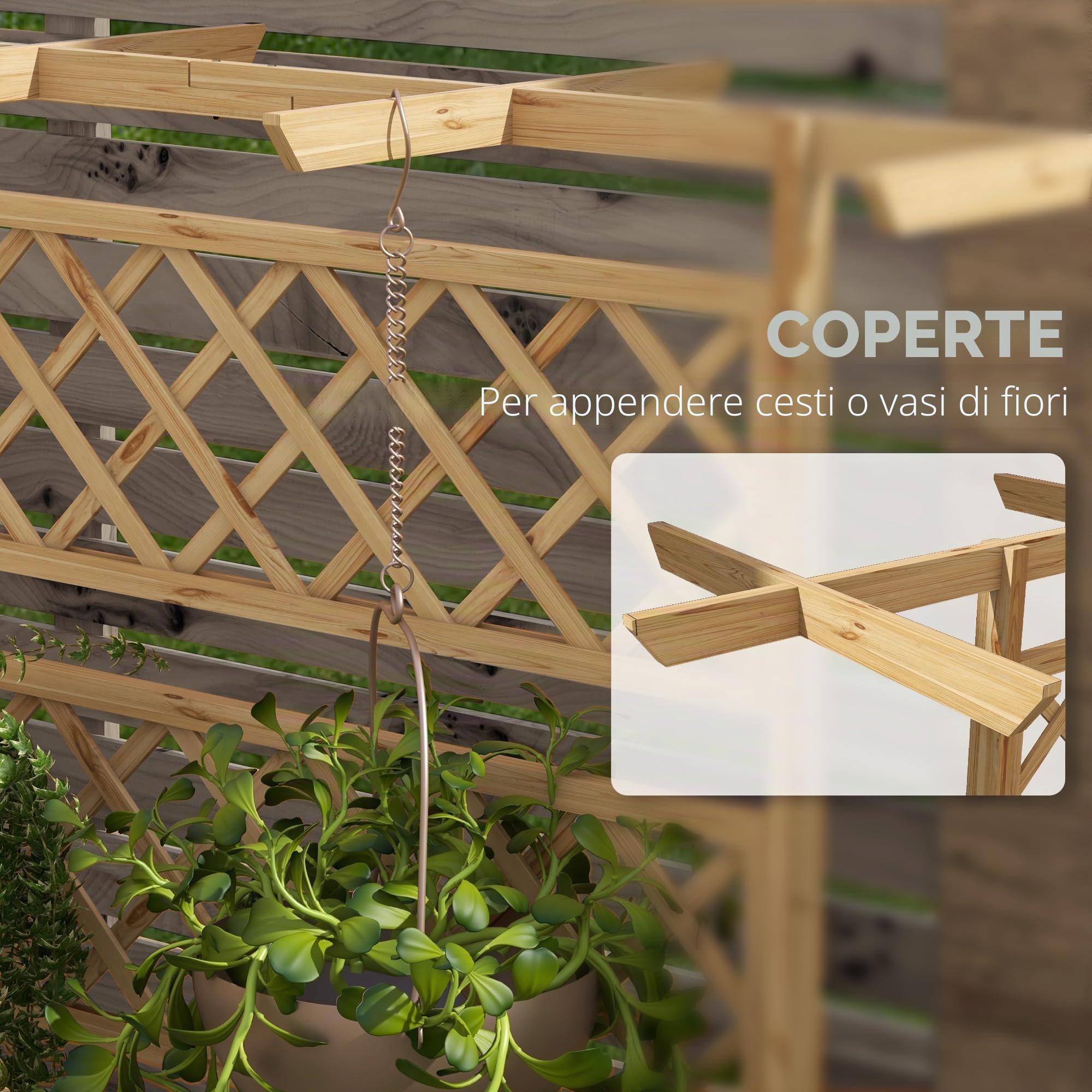 Outsunny Letto Rialzato per Orto con Traliccio e Pergola, Cassone per Orto e Giardino per Piante Rampicanti con Fondo Aperto, 160x55x183cm, Legno Naturale