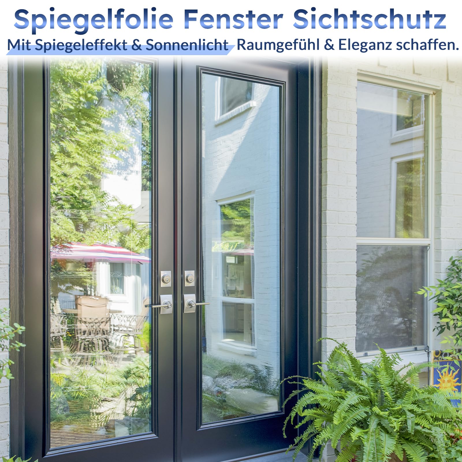 rabbitgoo Pellicola Specchio per Vetri Finestre 75x400cm, Pellicola Oscurante Vetri Finestre Anti 90% UV, Pellicole Privacy Unidirezionali con Controllo del Calore Adatto per Ufficio, Blu Argento