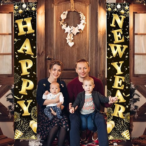 Miniatura 3 de KatchOn, Cartel de puerta de feliz año nuevo extra grande - 72 x 12 pulgadas | Decoraciones de fondo de feliz año nuevo 2026