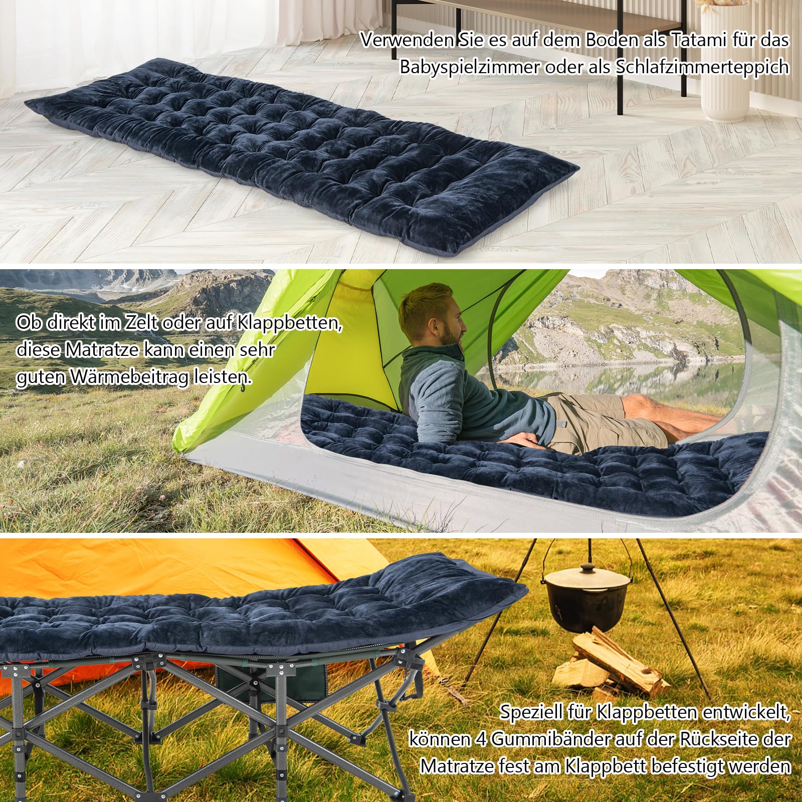 GYMAX Liegenauflage, 190 x 70 x 7 cm, Auflage Sonnenliege mit 4 Einstellband, Auflage Gartenliege, Feldbett Auflage für Deckchair, Gartenmöbel & Reisen