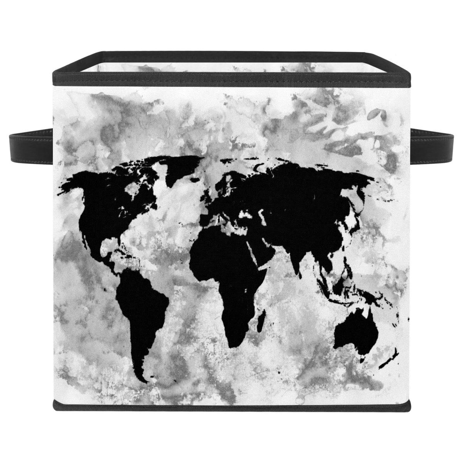 Boîte de rangement pliable motif carte du monde avec poignées de transport