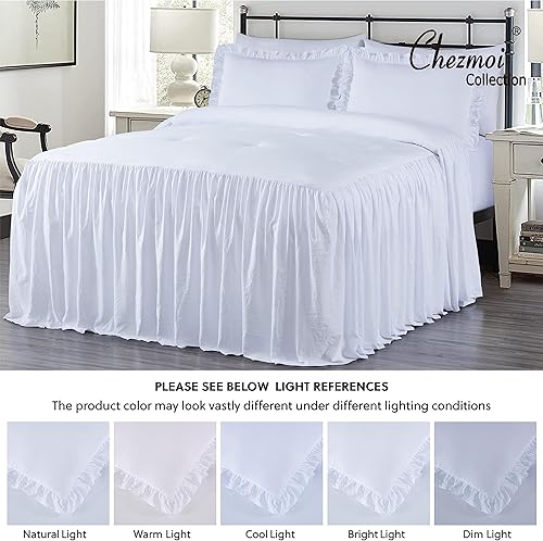 Miniatura 8 de Chezmoi Collection Sinclair - Juego de colcha de 3 piezas con falda con volantes, estilo campestre francés chic, tamaño Queen, color blanco