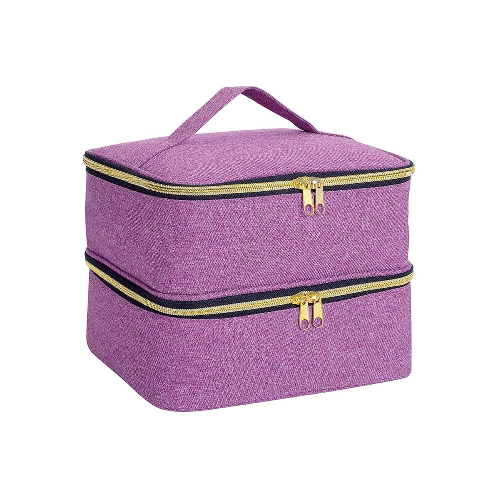Organizador de Esmaltes de Uñas Organizador de esmalte de uñas, bolsa de mano organizadora de cosméticos de doble capa for niñas y mujeres, arte de uñas, aceite esencial, juego de cosméticos(Purple)