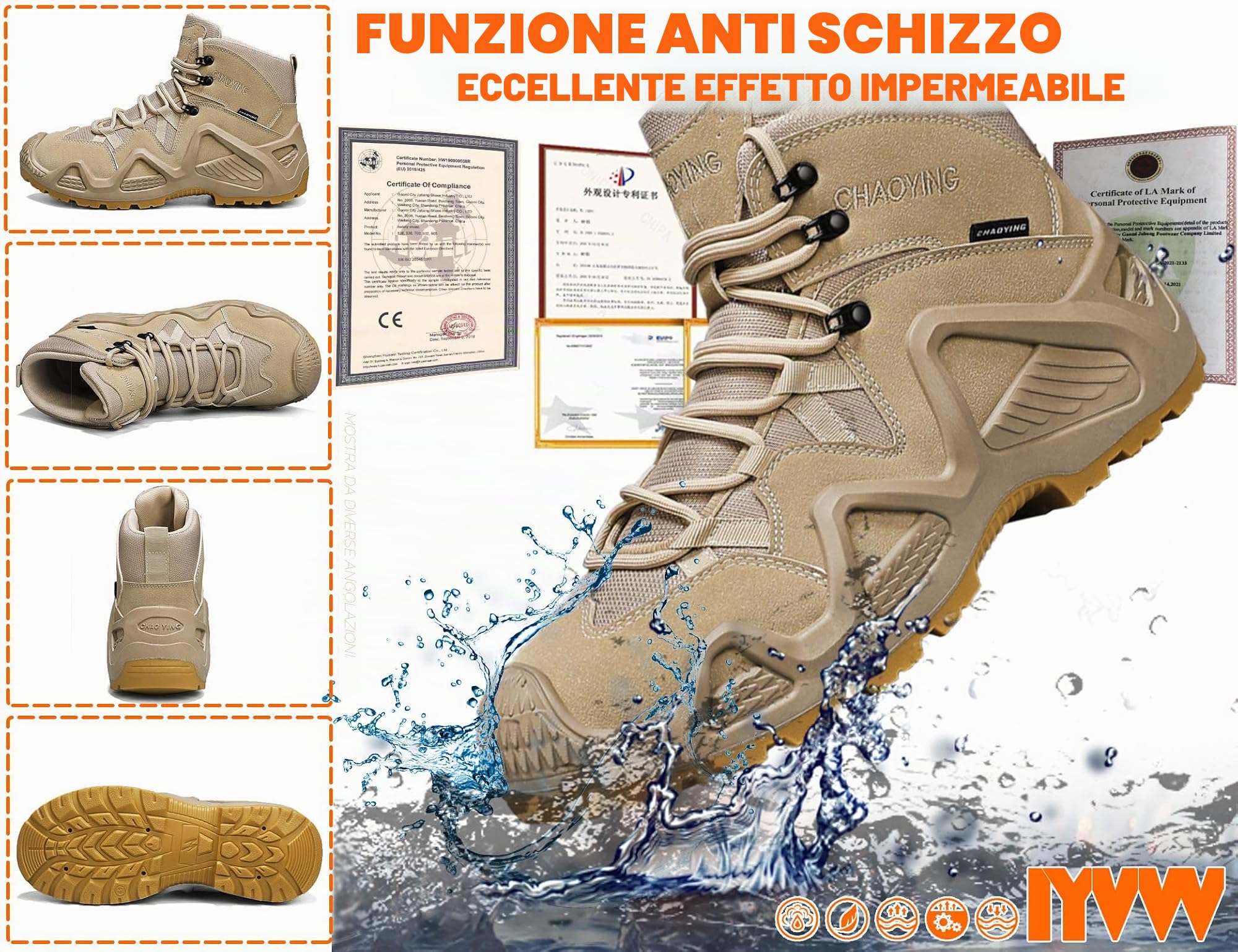 Stivali da uomo, in pelle, stile militare, impermeabili, con cerniera, tattici, per ambienti esterni, per forze dell’ordine, esercito