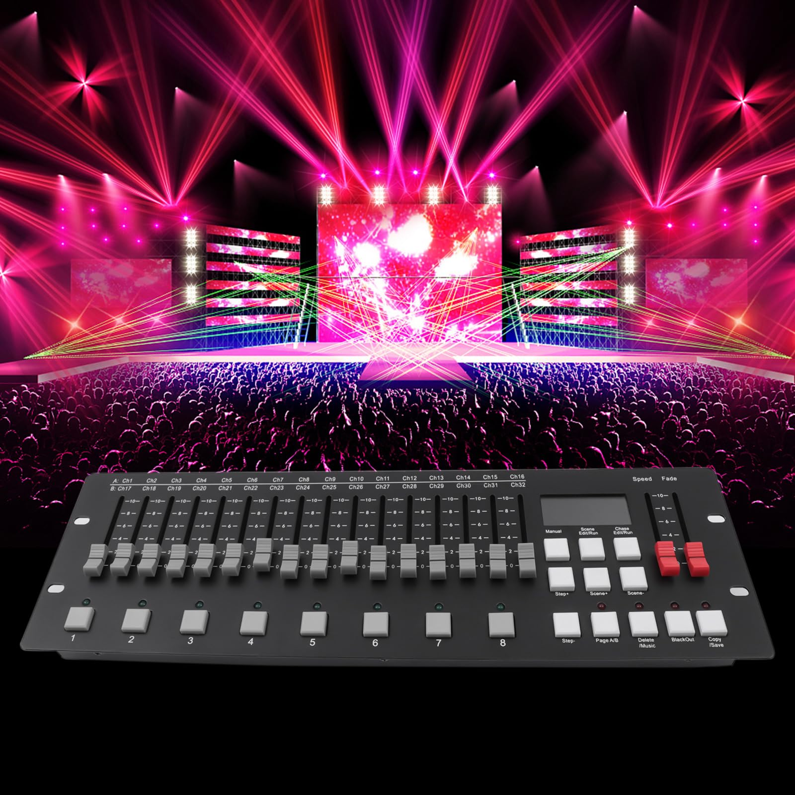 Pannello controller DMX DMX512, console di illuminazione, display LED, 256 canali, per il programma dell'illuminazione del palco, da modificare, colore nero