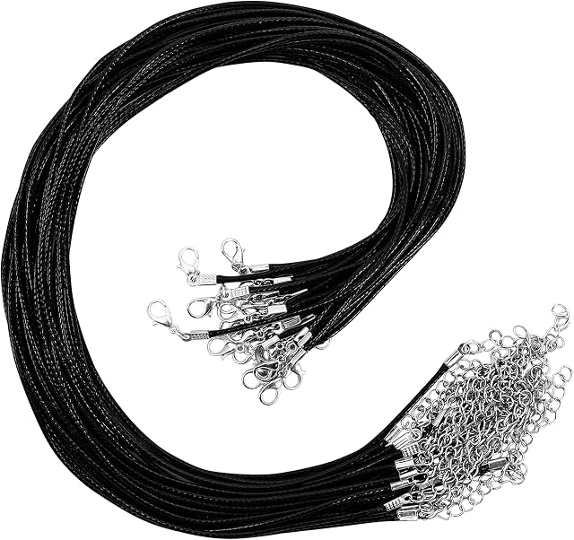 Kurtzy 25 Pack Black Polyester Necklace Cord with Chain and Lobster Clasp - 42.5cm / 16.73 Inches - Bulk DIY Jewellery Making Rope for String Pendant Necklaces, Bracelets & Anklets