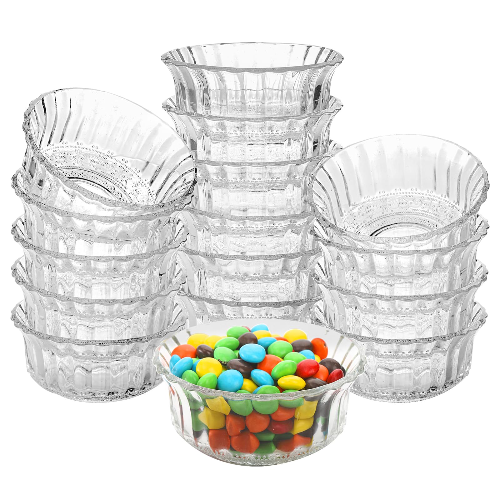 Frcctre 16 Pack 4 Inch Glass Bowls, 8.5 Oz Small Glass Prep Bowls Dessert Candy Bowl Serving Bowl for Kitchen Prep, Dessert, Dips, Candy, Nuts, Snack - Dishwasher Safe
