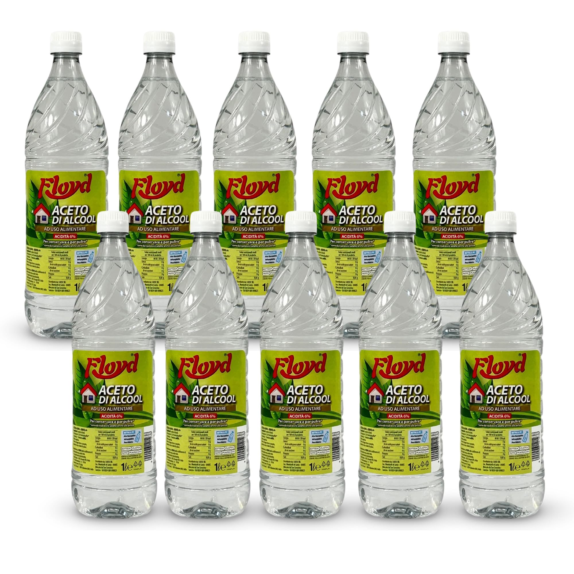 Sicignano Casalinghi Aceto di Alcool Bianco 6% Acidità, Uso Alimentare per Conserve e Sottoli e Pulizie Ecologiche, Anticalcare Naturale Multiuso, Origine Agricola (lt.1 x 10pz)