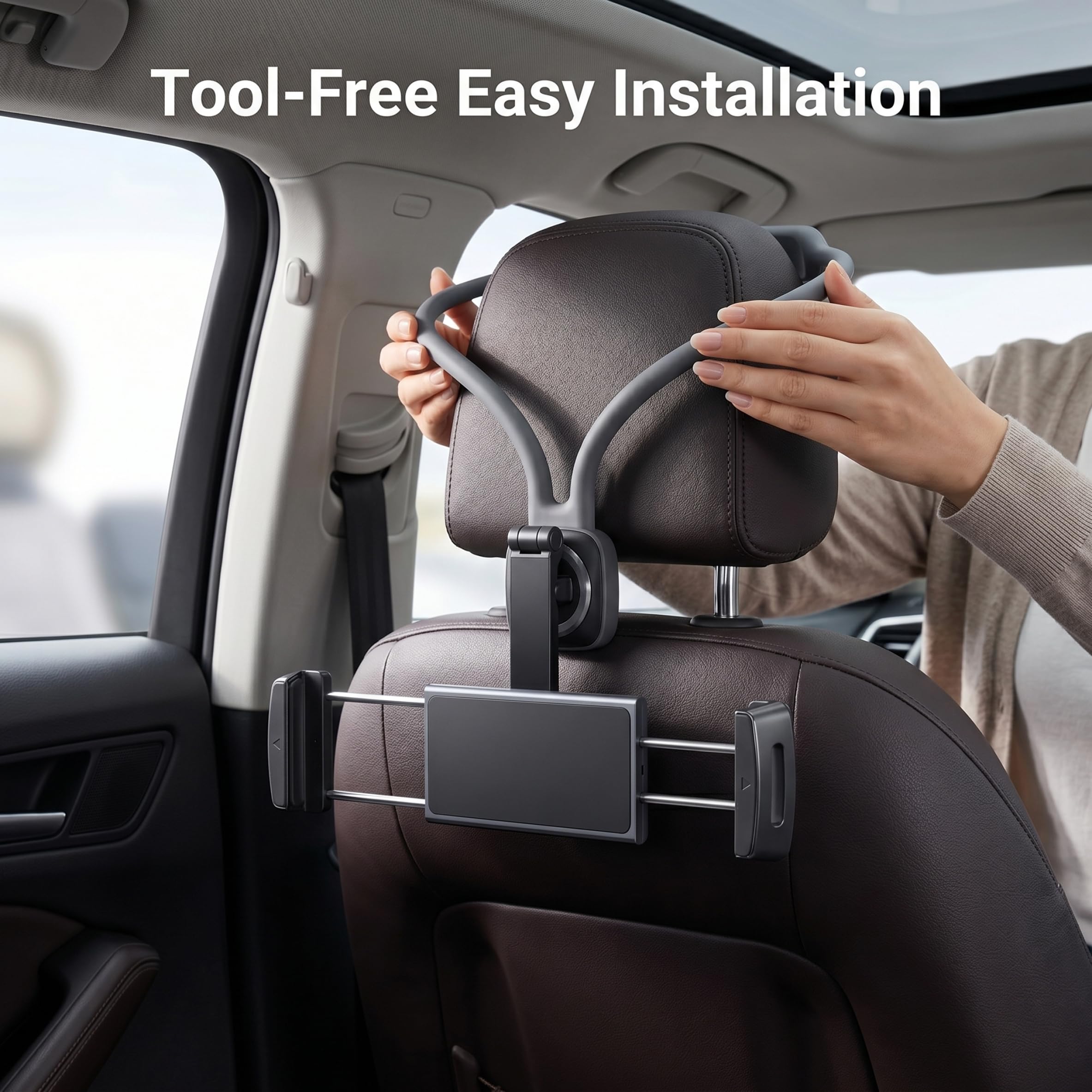 Supporto per tablet per poggiatesta Supporto sicuro per auto, strumento di visualizzazione regolabile Installazione gratuita Viaggio su strada Essenziale per i bambini