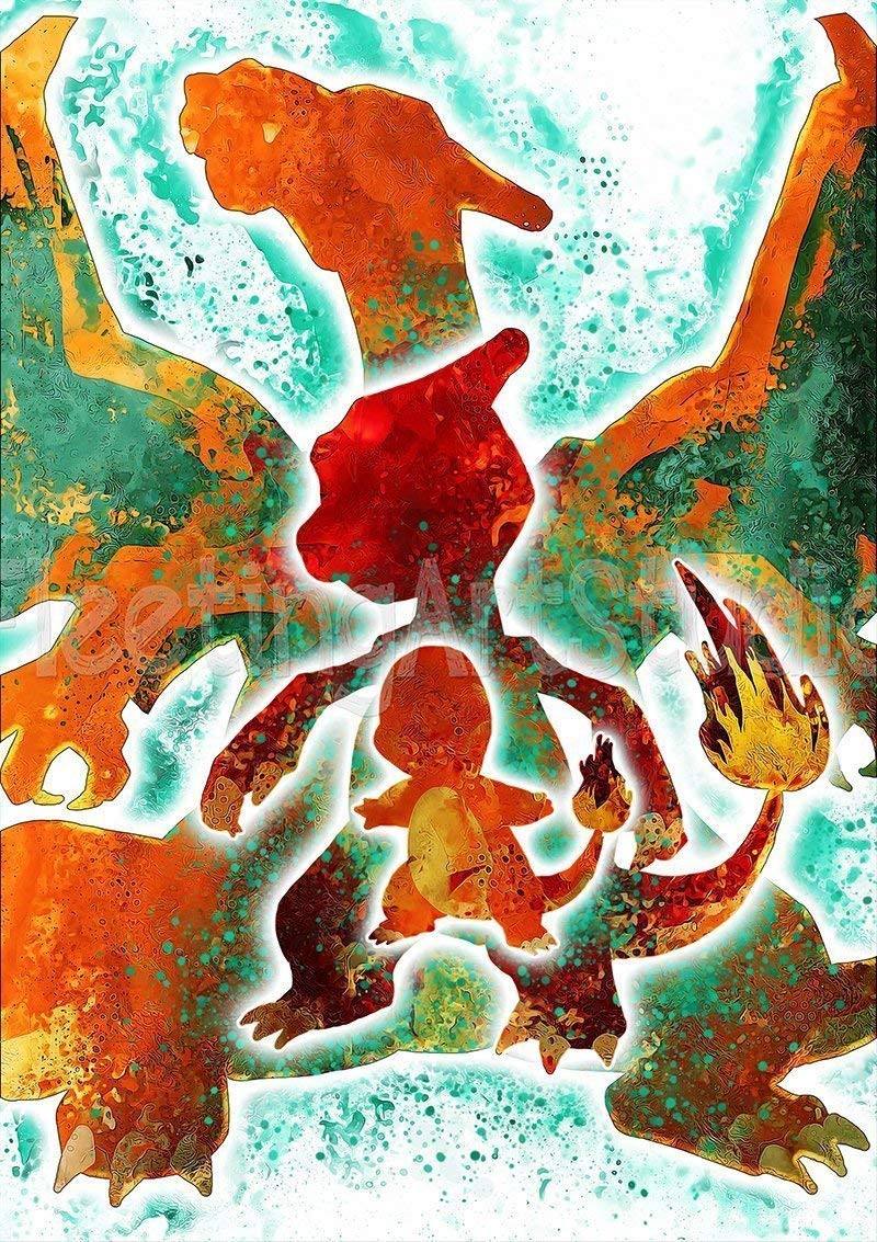 Charizard Charmeleon Charmander Evolution Art Print Poster Wall Decor