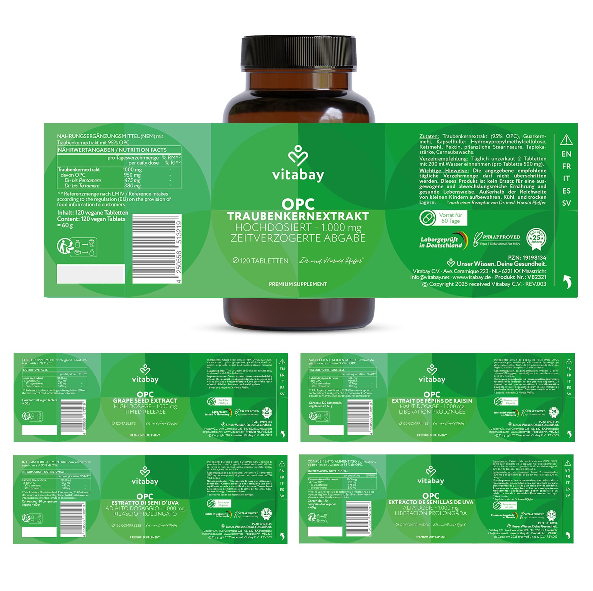 Vitabay OPC Traubenkernextrakt 1000 mg Hochdosiert - 120 Vegane Kapseln Time Released - Traubenkernextrakt mit Polyphenole - natürliche Pflanzenstoffe ohne unerwünschte Zusatzstoffe - Laborgeprüft