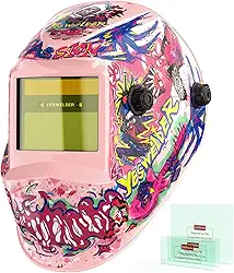 YESWELDER Capacete de soldagem de escurecimento automático, bloqueio de luz azul, capa de solda movida a energia solar de cor verdadeira 1/1/1/1 com 2 sensores de arco, máscara de soldador de sombra