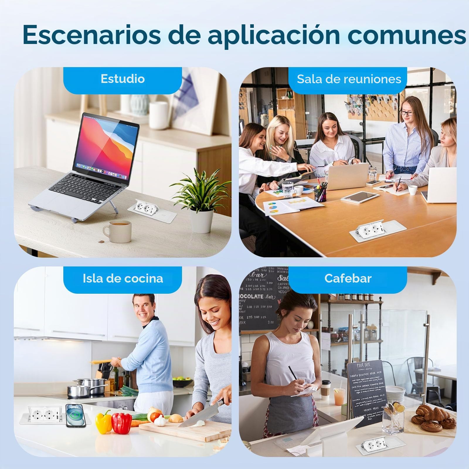 Enchufe retráctil con USB, regleta con cargador inalámbrico 3 en 1 para teléfonos móviles, relojes inteligentes y auriculares, enchufe empotrable para cocina, escritorio, mesa de conferencias