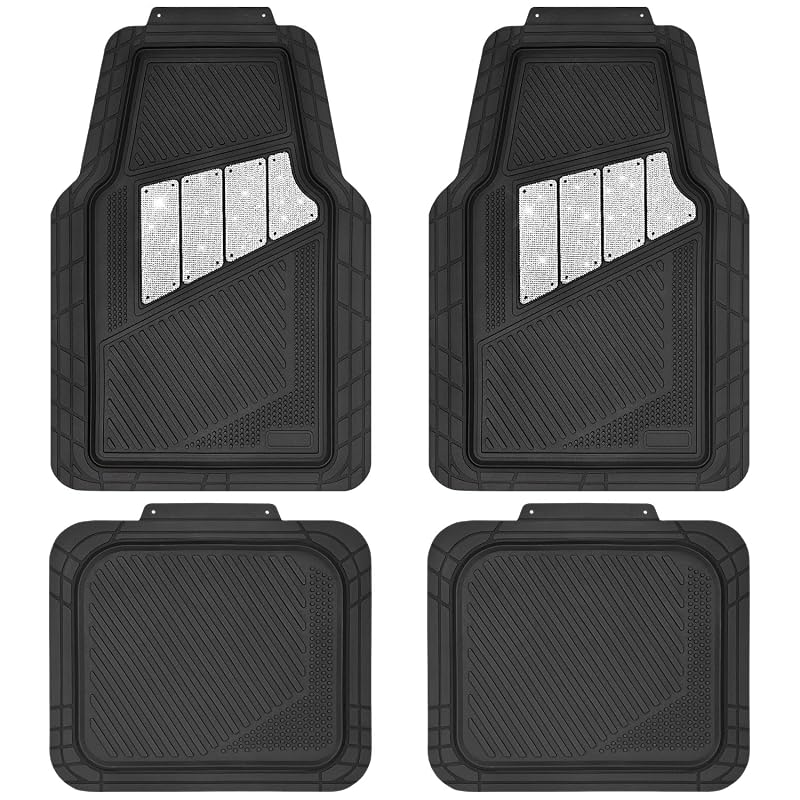 Tapetes Automotivos de Borracha CAR PASS Preto e Prata, Jogo Completo com 4 Peças para Carro, SUV, Caminhão e Van
