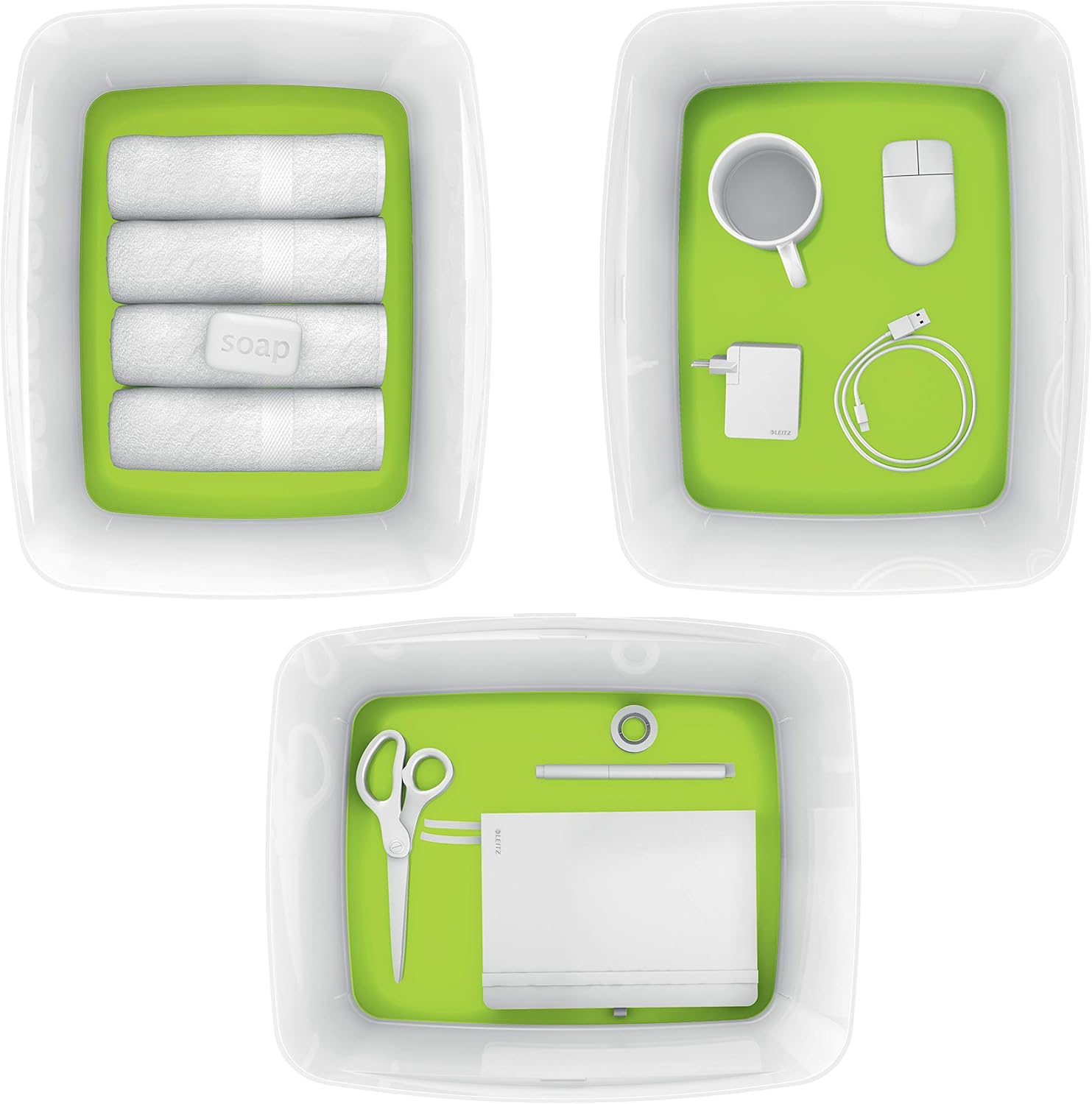 Leitz 52161054 A5 MyBox Large with Lid, Storage Box for Home and Office, 18 L, High Gloss, Plastic, White/Green