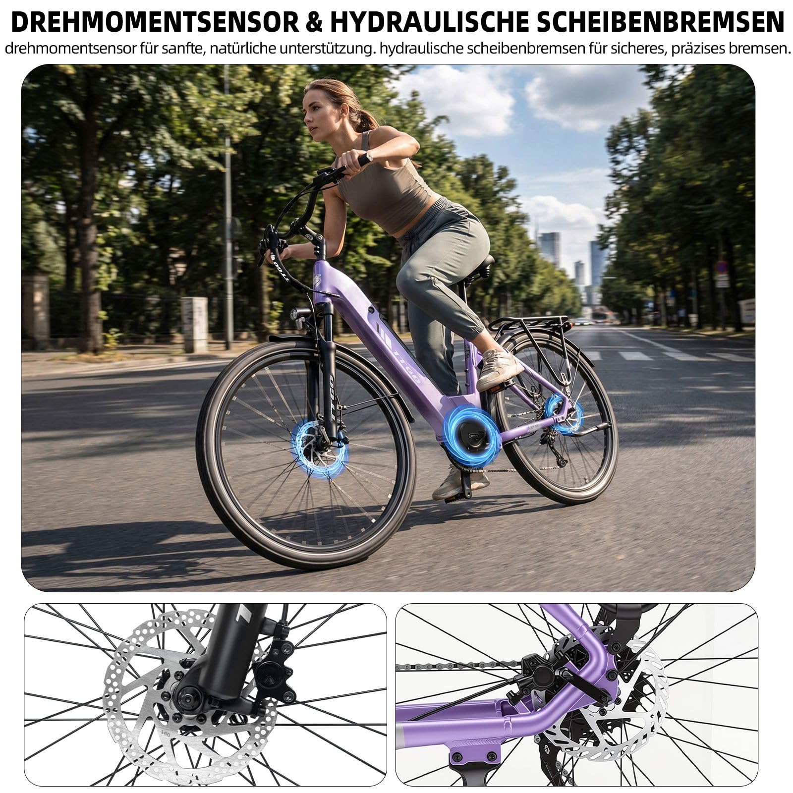 ttgo C7 SE E-Bike 28 Zoll für Damen und Herren, Elektrofahrrad mit 250W Mittelmotor, 36V 18Ah Akku, 9-Gang bis 25 km/h, 130–150 km Reichweite, Hydraulische Scheibenbremsen