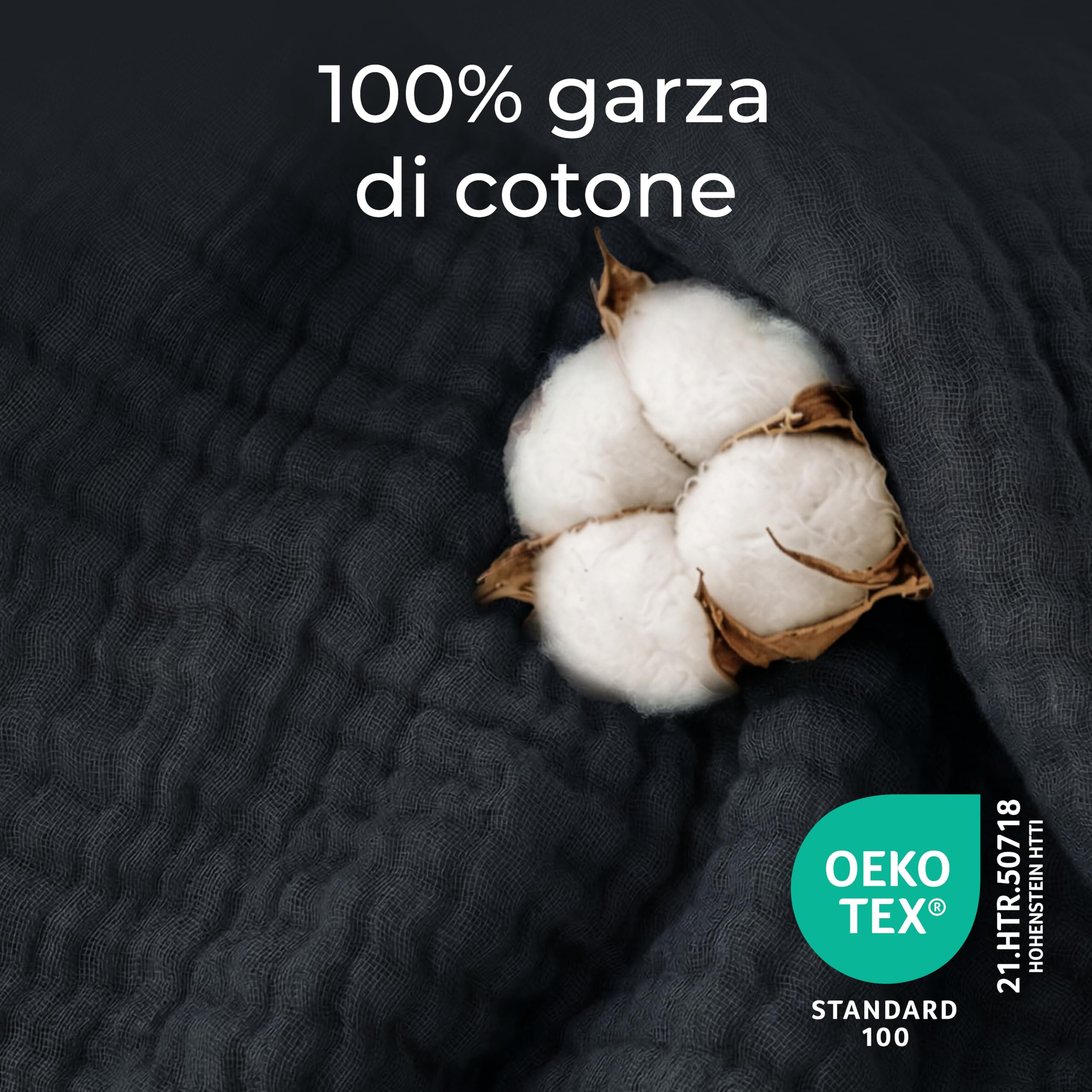 Dreamzie Coperta leggera in mussola 220x240 cm – 100% cotone – Coperta divano estiva e plaid traspirante – Copriletto leggero in garza di cotone certificata Oeko-Tex – Antracite