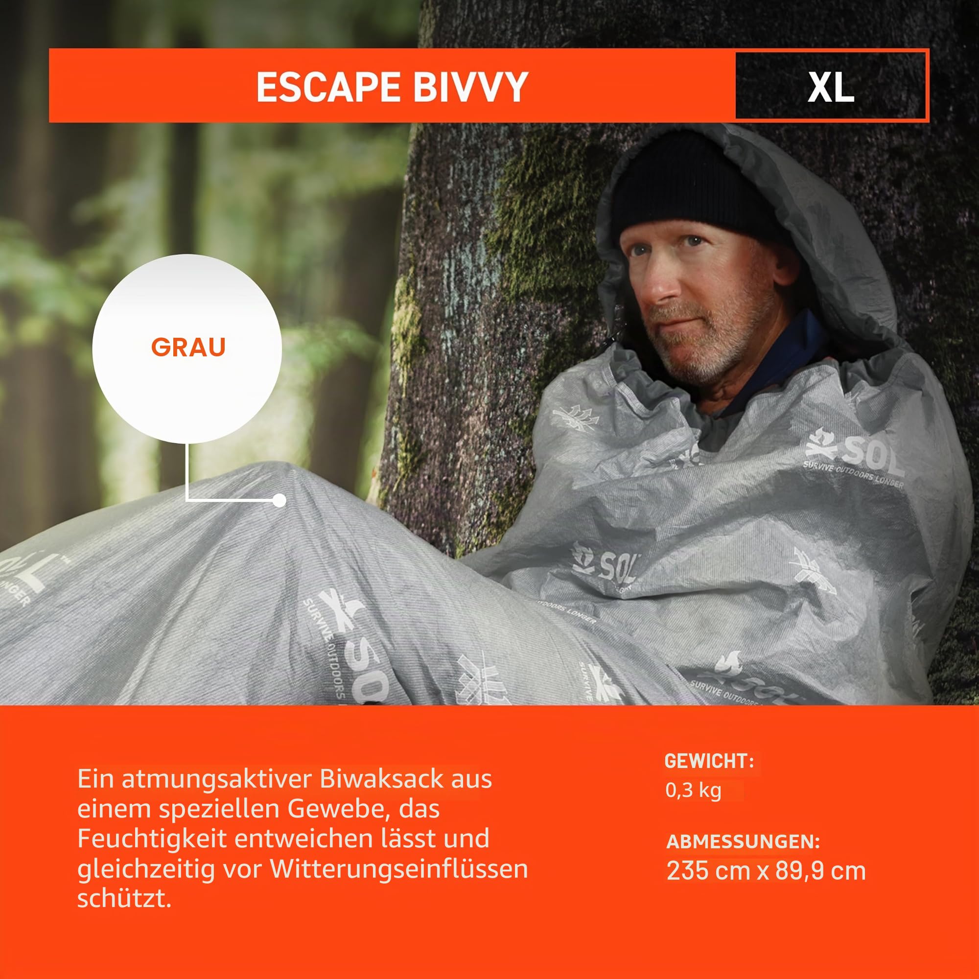 SOL Escape Bivvy XL mit Kapuze - Orange