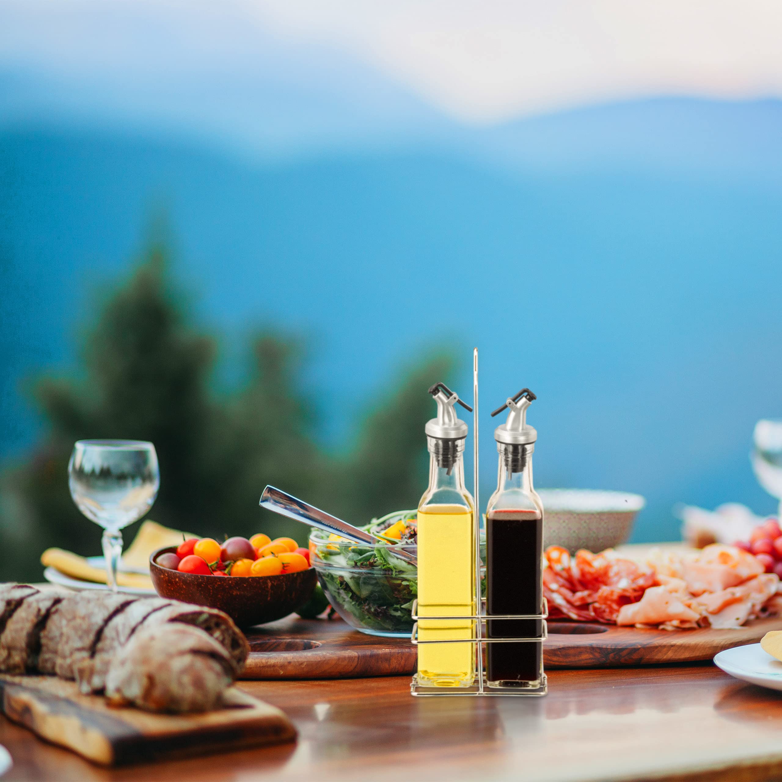 Relaxdays Dozownik octu i oleju, 300 ml butelki szklane, nalewak, oliwa z oliwek, winegret, 2 x butelka na olej, przezroczysta