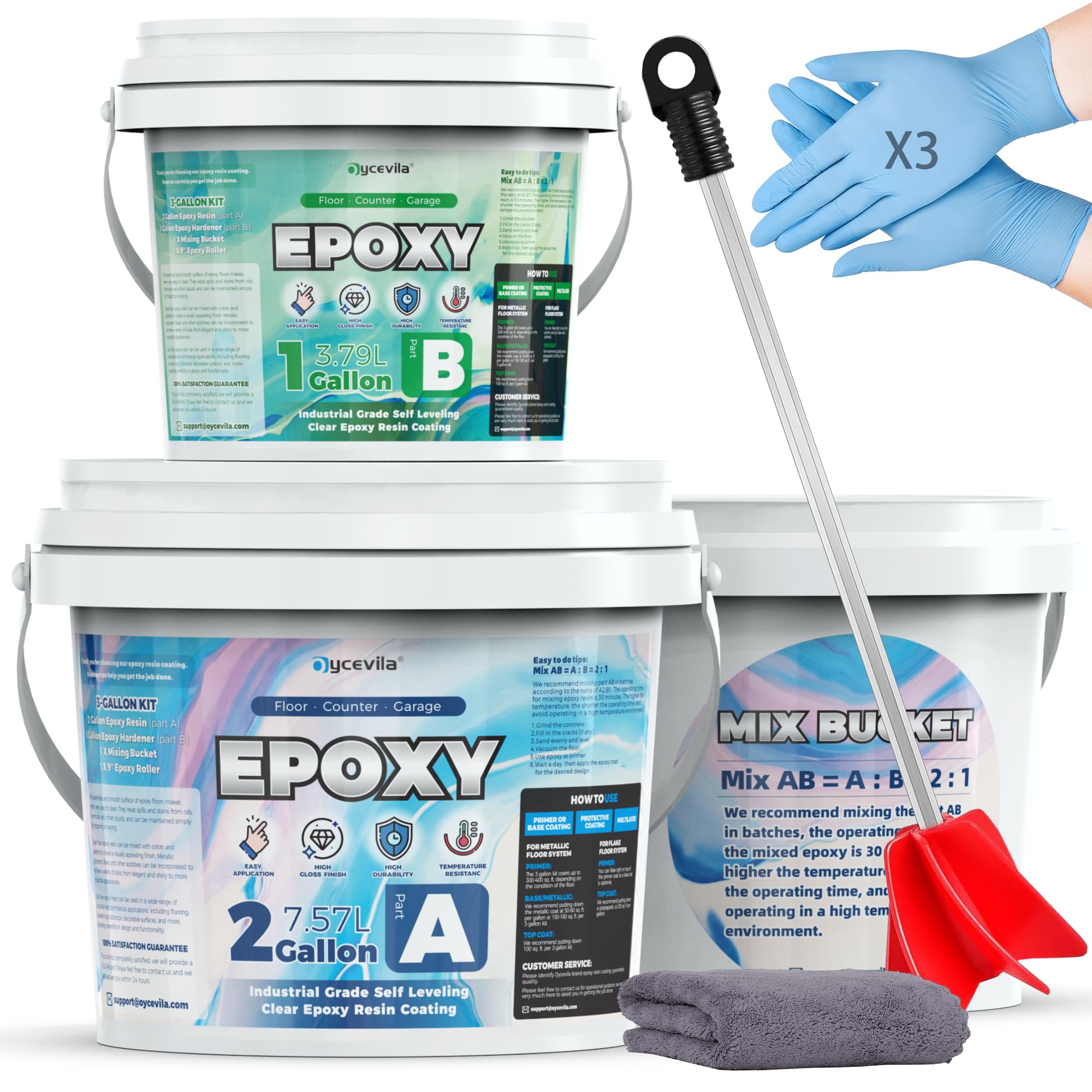 Oycevila 3 Gallon 100% Solids Epoxy Floor Coating Kit