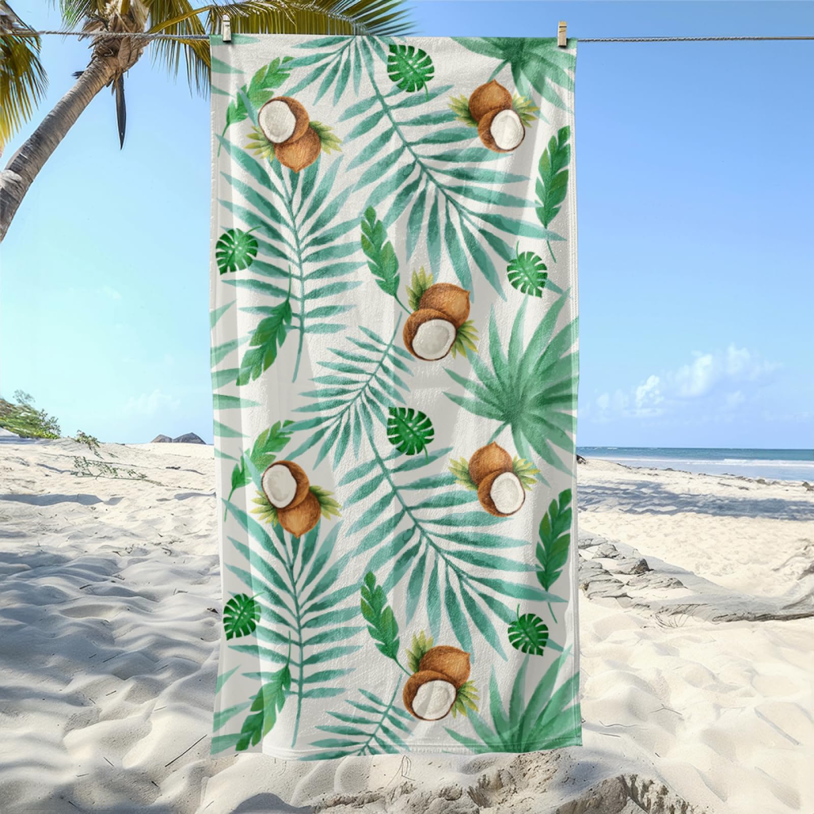 Tapis de Plage XXL Anti Sable Noix De Coco Brune Serviette Piscine Adulte,Natte De Plage Pliable, Voyage Accessoires De Plage Camping,Serviette de Bain Personnalisée
