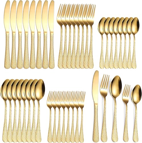 Miniatura 296 de A·HOUSEWARE - Juego de cubiertos iridiscentes con diseño hueco, 20 piezas, acero inoxidable, incluye tenedores, cucharas, cuchillos, utensilios