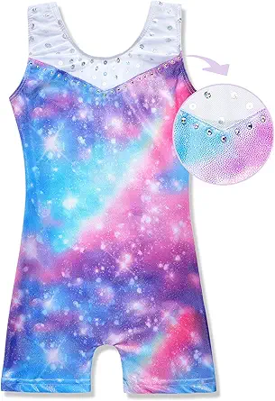 Leotards for Girls Gymnastics Toddler Dance Biketards Mermaid Unicorn Athletic Dance Wear Shiny Rainbow Blue Hotpink