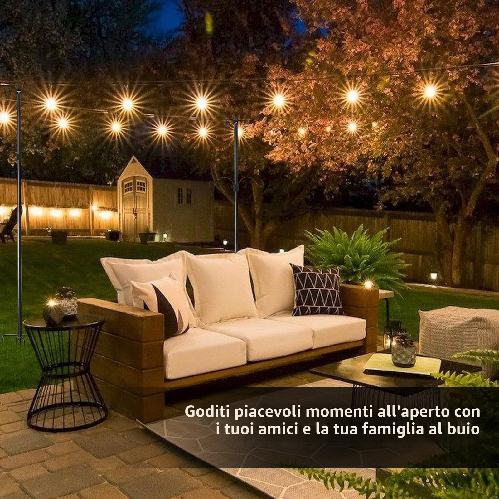 Pali per Luci da Esterno, Confezione da 2 Pali Festoni per Appendere Luci Natalizie, Luci a LED, Lanterne, Pali da 2,4M per Giardino, Matrimoni, Feste, Patio