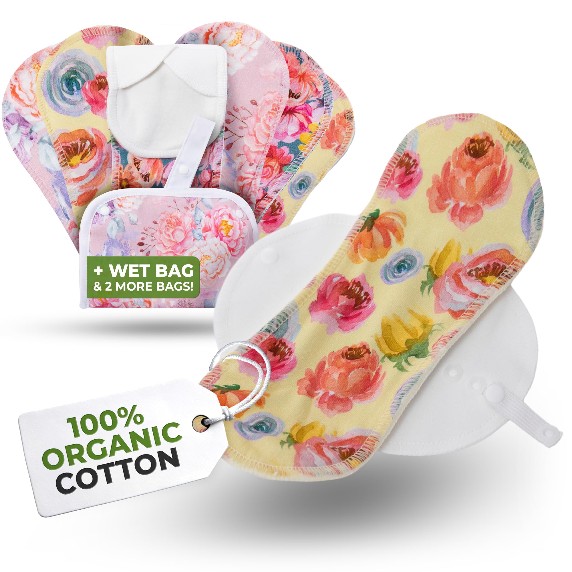 Organic Cotton Reusable Panty Liners for Women & Teens (Medium 7-Pack) – 100% Breathable & High-Temp Washable Cloth Panty Liners for Vaginal Discharge