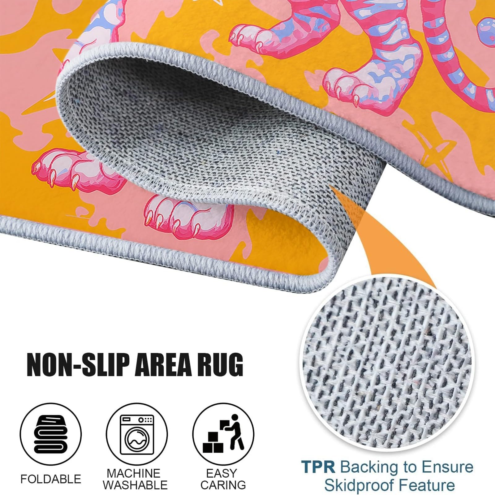Tapis Tigre Rose pour Salon 200 x 250 cm, Lavable, Fin, Doux et antidérapant, pour Couloir, Chambre ou Bureau, Motif Animal Sauvage