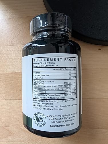 Miniatura 9 de Luma Nutrition Suplemento de aceite de pescado Omega 3 - Extra Strength 2500mg - 2000mg EPA y DHA - Salud cerebral y cardíaca - 60 cápsulas blandas