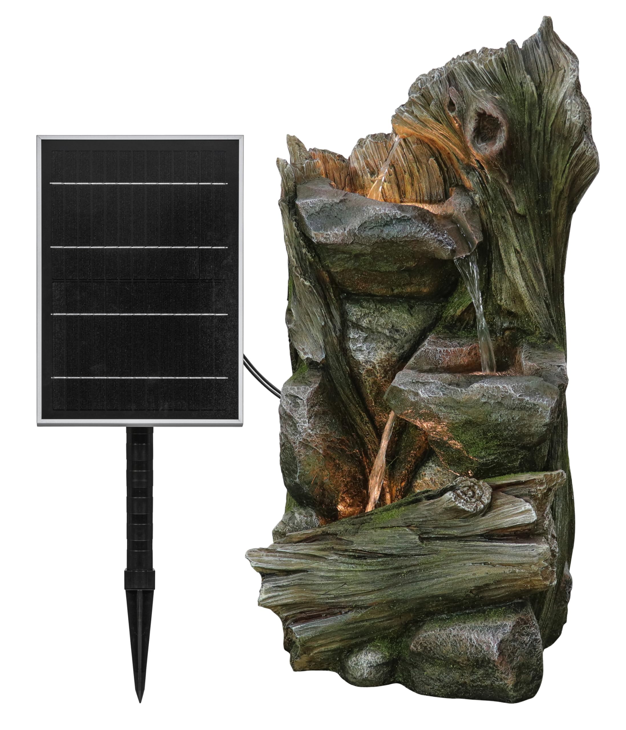 Dehner Gartenbrunnen Grano, Solarbrunnen frostbeständig, Brunnen für Außen, mit LED Beleuchtung, ca. 79.4 x 40.7 x 37.2 cm, Polyresin, grau