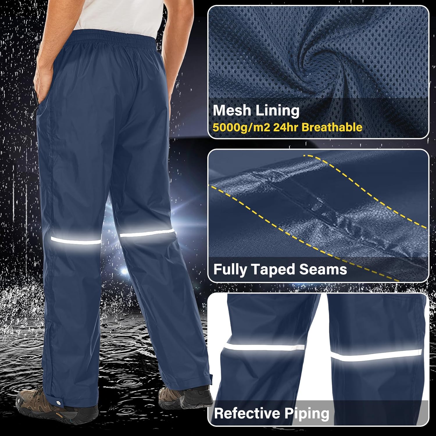 Men's Rain Pants Waterproof Over Pants Windproof Outdoor Hiking Pants for Golf,Fishing,Cycling - Image 6
