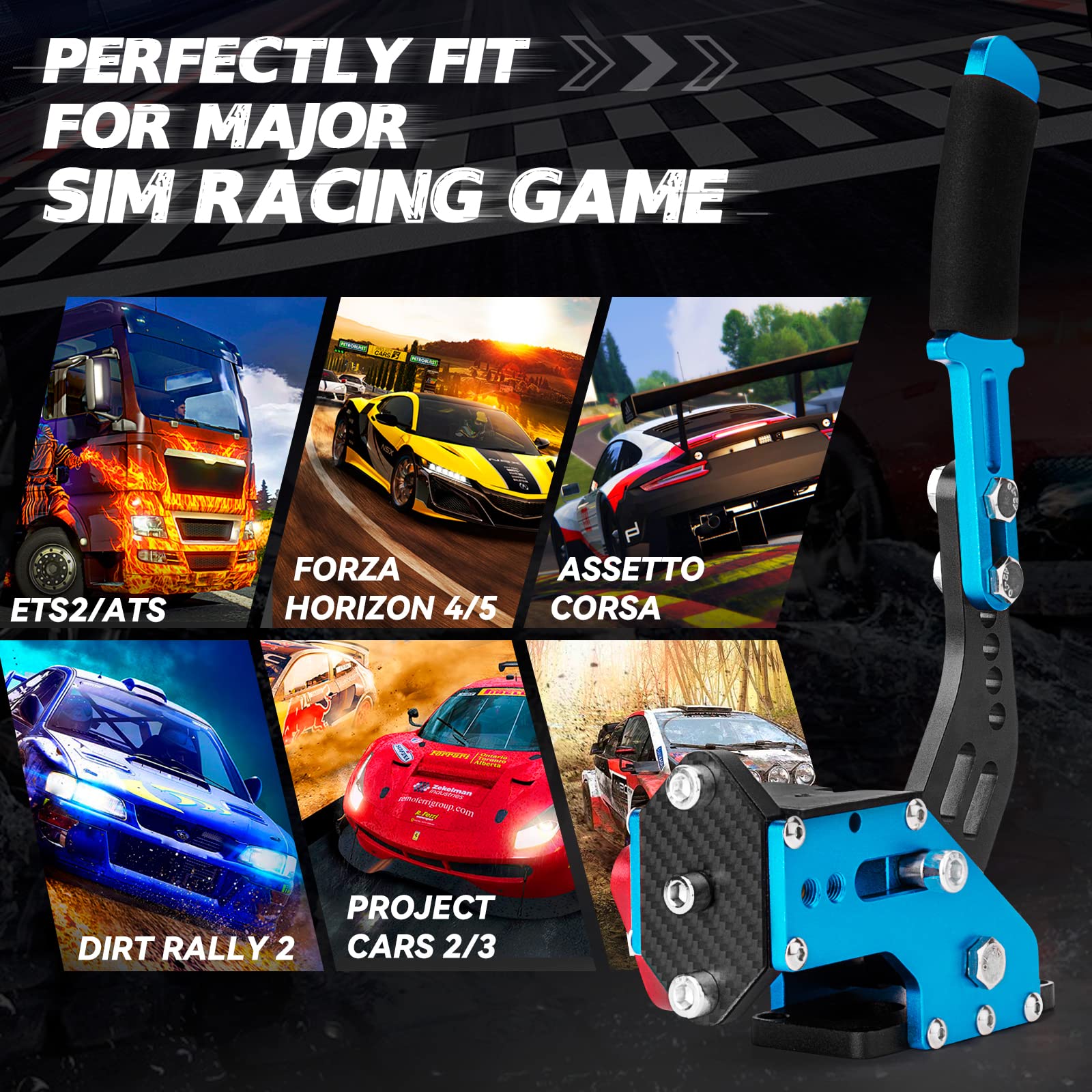 64 Bit Freno de mano USB PC, Actualizar el freno de mano Para Lo gitech g25 g27 g29 t500 t300 Thrust Master FANATECOSW DIRT RALLY, Cable de nylon 2M/muelle refuerzo/Azul+abrazadera