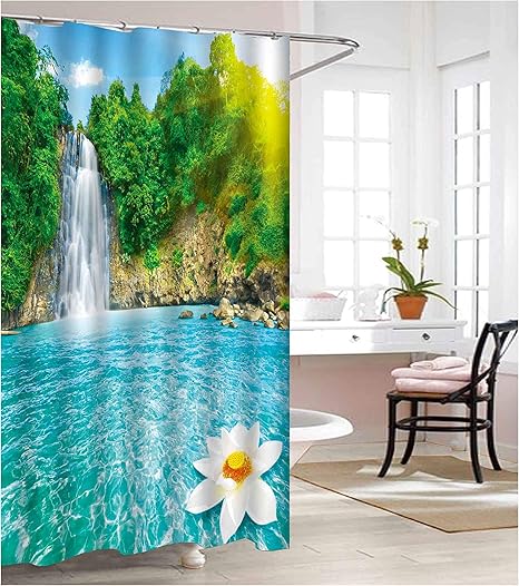 Amazon Elegant Comfort ラグジュアリープレミアム品質 3dグラフィックプリント バスルームシャワーカーテン 100 ビニール防水 ウォーターフォールデザイン シャワーカーテン ホーム キッチン オンライン通販