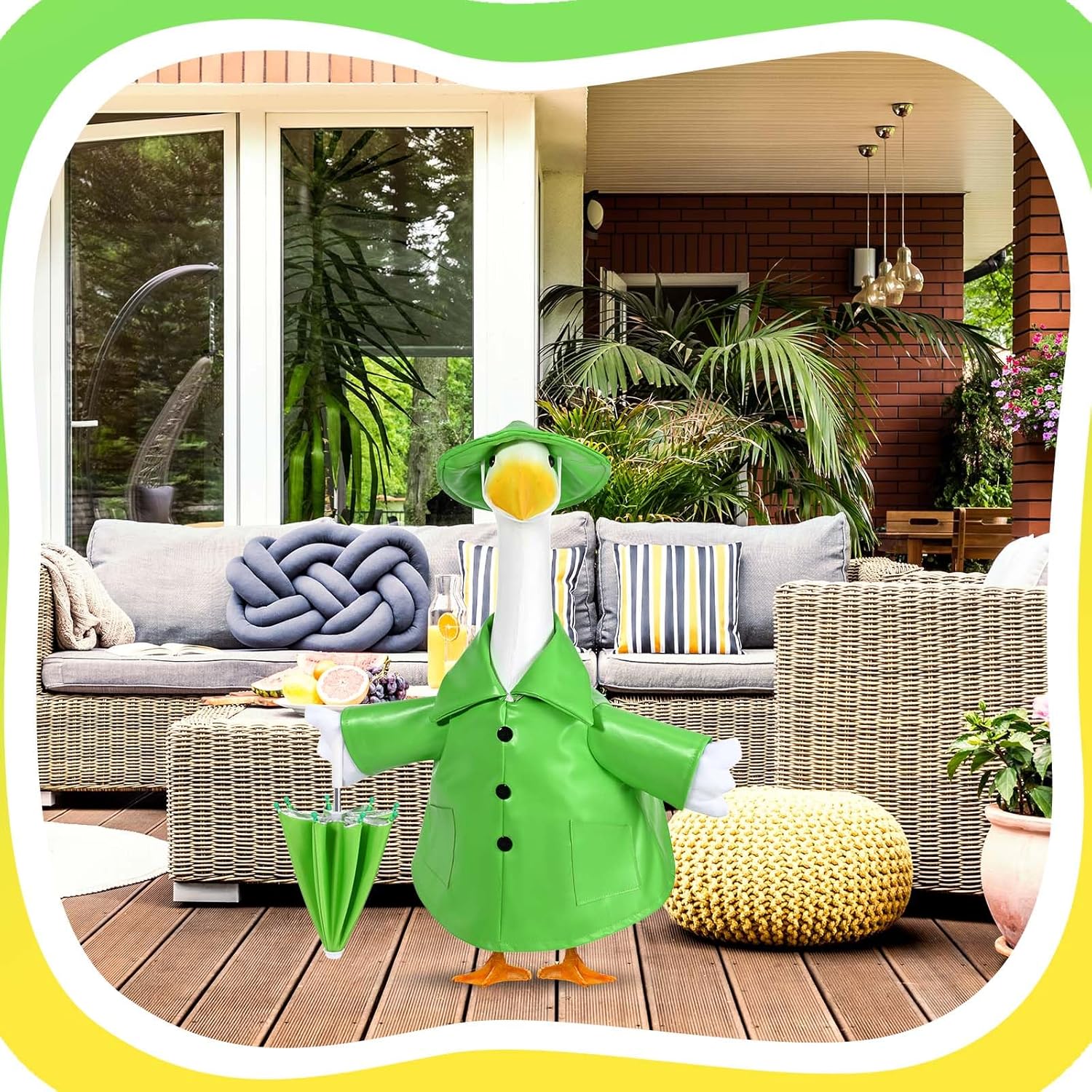 Raincoat Goose Outfits Spring Porch Goose Outfit Summer Yard Clothes for 23" Lawn Outdoor Garden Yard Patio Geese Statue Spring Summer Decor(Green)