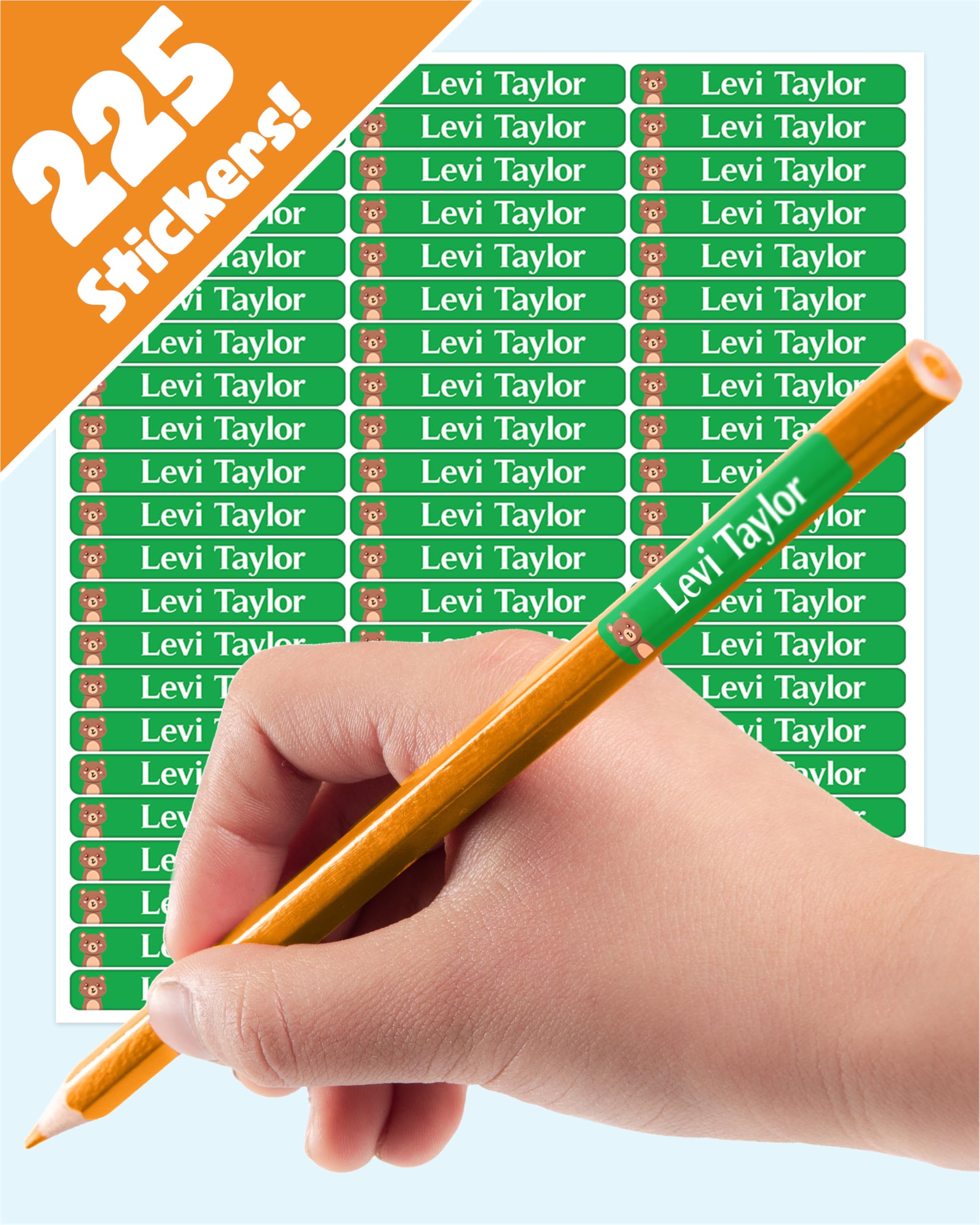 LabelTiger® Personalised Small Name Labels for School Supplies - (225 Pieces) - Self-Adhesive, No-Iron, Waterproof Tags for All Ages - Ideal for Pens, Pencils, Markers & Stationery - Green