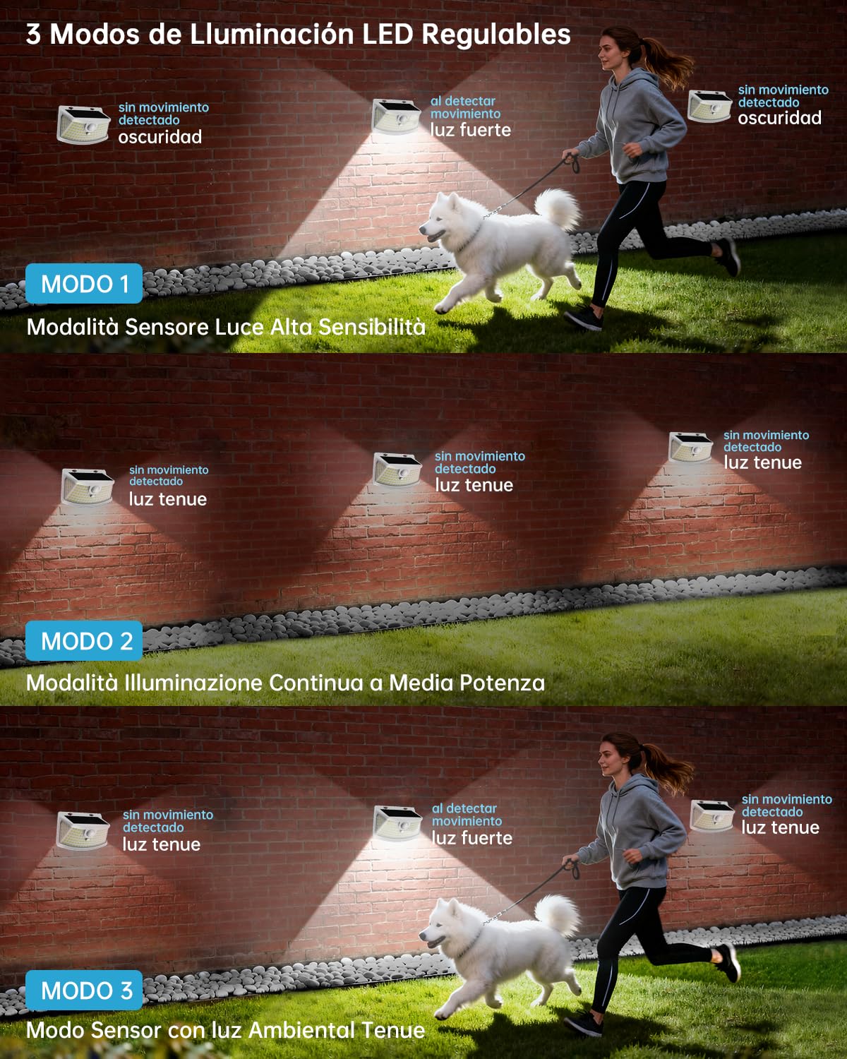 Aootek Focos Solares Exteriores LED - Sensor Movimiento 120 LEDs Ángulo Amplio 270° Impermeable IP65 Jardín Terraza Seguridad - Pack de 8, Carcasa Blanco, Luz Fría | Detector de movimiento 8 m, forma curva, batería de litio, carcasa blanca, luz fría