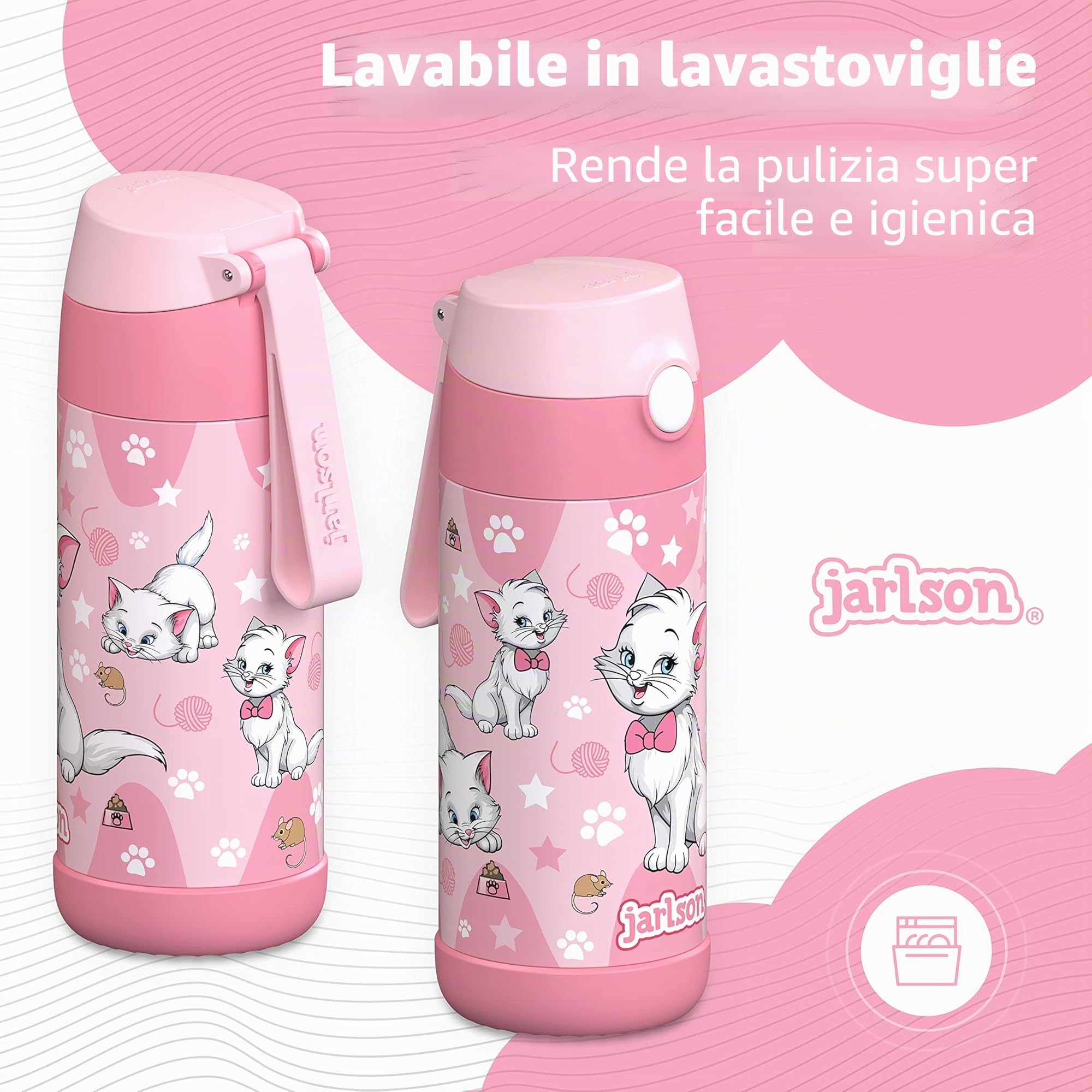 Borraccia Termica Bambini 350ml Acciaio Inox con Cannuccia Senza BPA Jarlson CHARLI