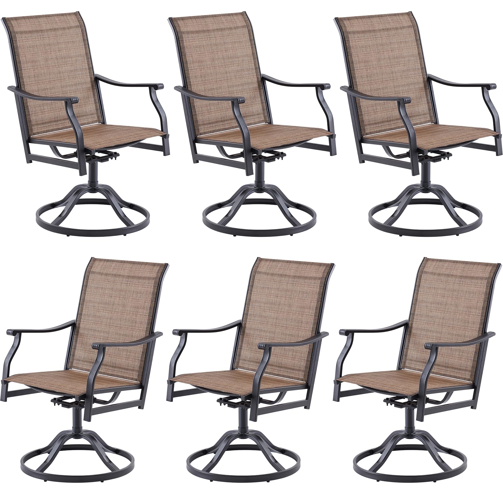 Soohow Swivel Outdoor Dining Chairs Set of 6, Patio Swivel Dining Chair with Textilene Fabric, Outdoor Metal Armchair All Weather Resistant, Ergonomic Comfort, Perfect for Patio, Backyard, Balcony