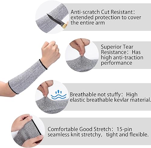 Miniatura 3 de ANCIRS 2 pares de fundas resistentes a cortes de 8.7in para protección de brazos, protectores protectores para mordeduras de perro, cocina,