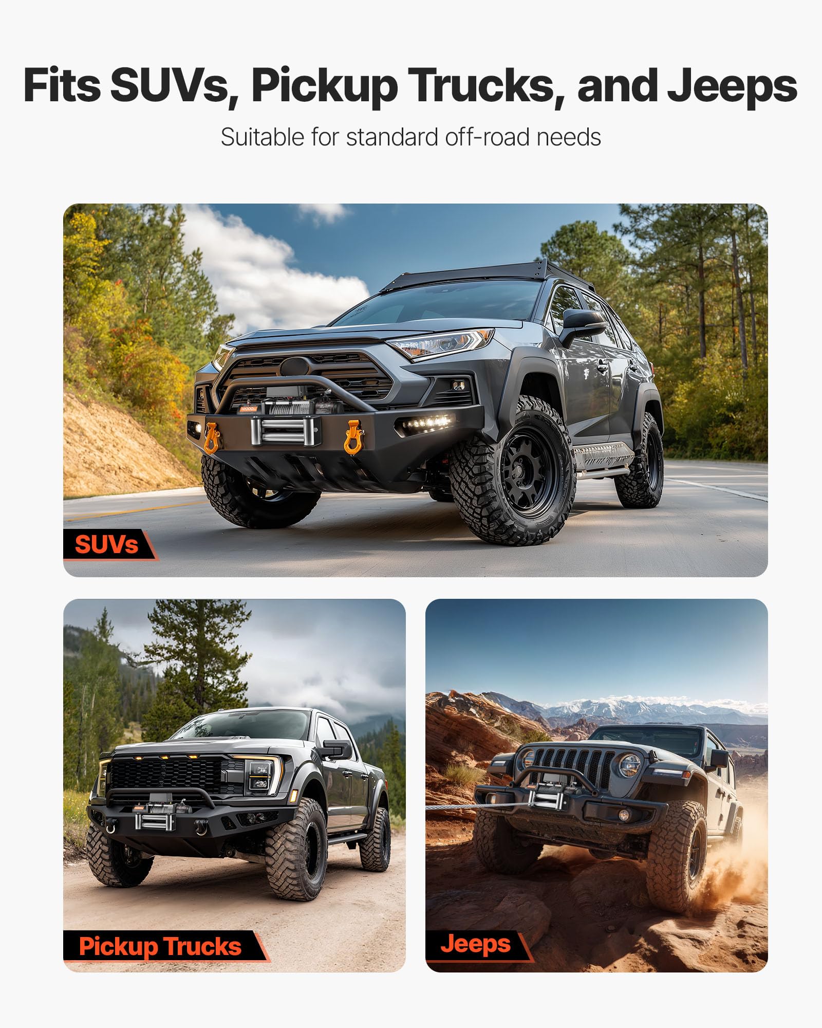 VEVOR Cabrestante Eléctrico 12 V CC, Capacidad de Carga de 5400 kg, Cabrestante para Camión con Cable de Acero de 9,1 mm x 26 m, para Remolcar SUV, Jeeps, Remolques, Barcos, Vehículos Todoterreno