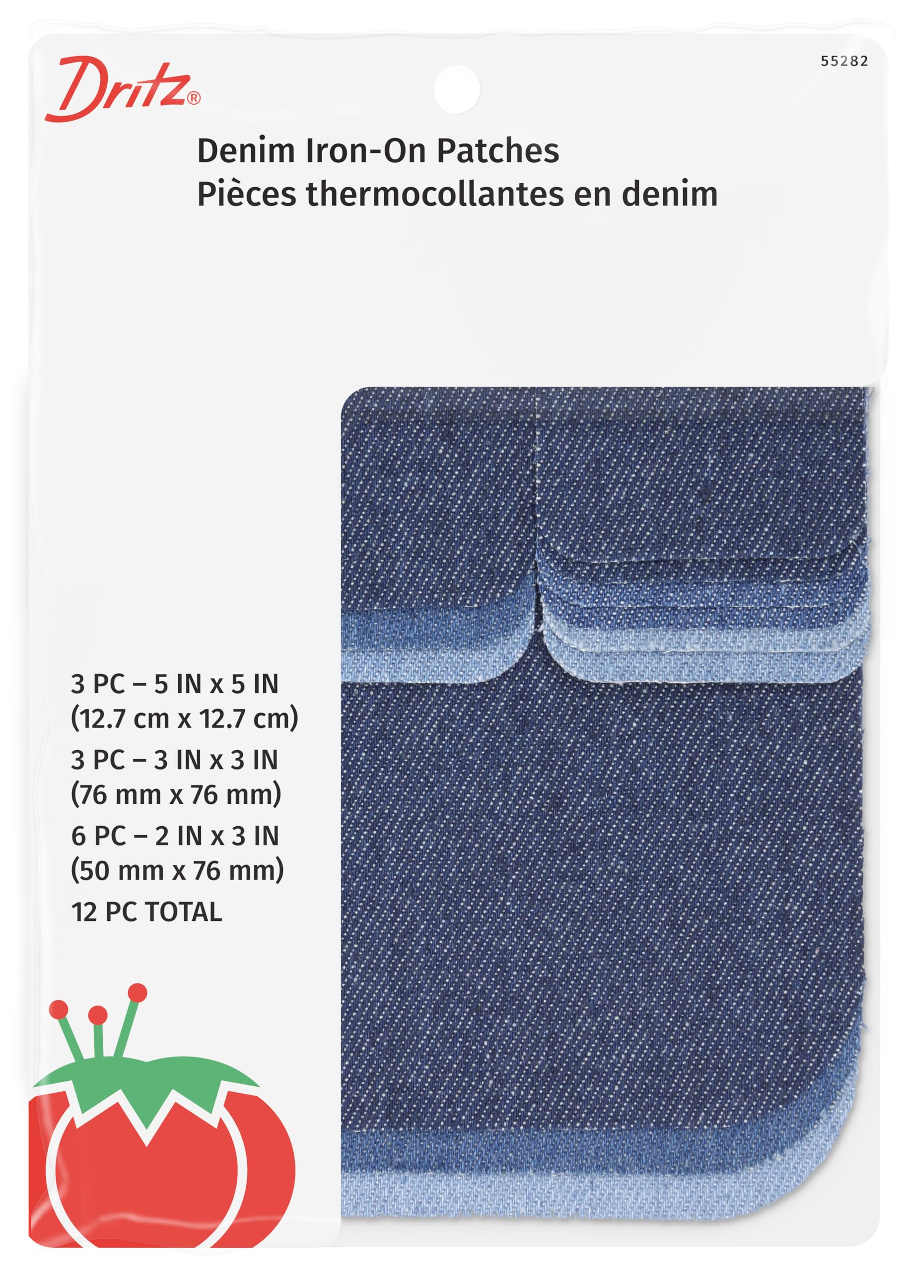 Dritz Denim Sizes, 12 Count Iron-On Patches, Assorted Colors & Sizes, Colors May Vary